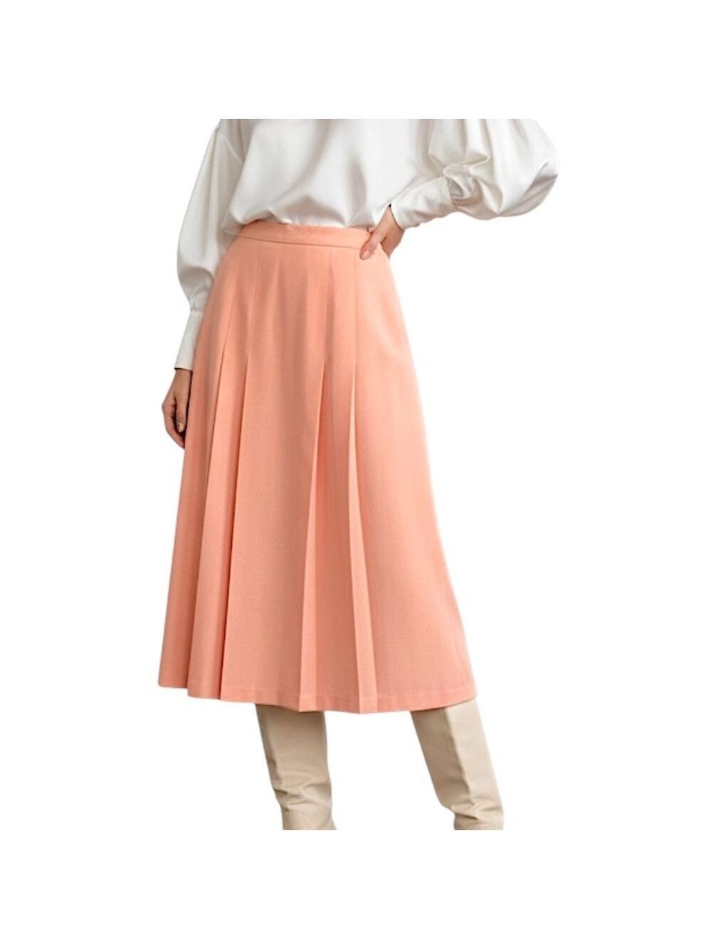 Vintage 80s Koret peach coral union made pleated old money pleated midi skirt 10